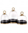 Set de tres capelos de madera con vidrio 