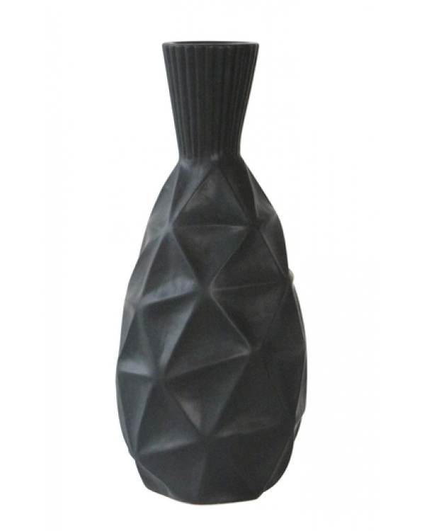 Florero negro con textura triangular grande