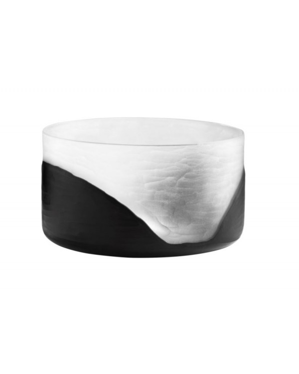 Base de vidrio opaco con diseño blanco y negro.