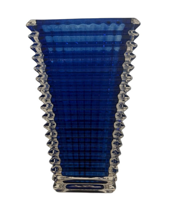 Florero de cristal azul grande