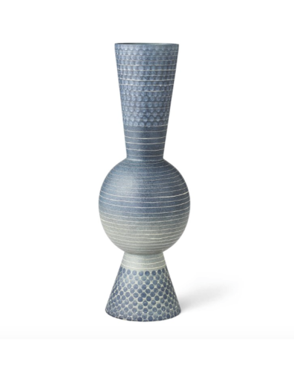 Florero azul con textura.