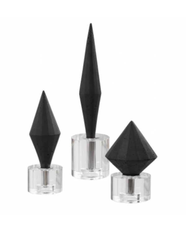 Set de tres esculturas de Marmol con base de cristal negras.
