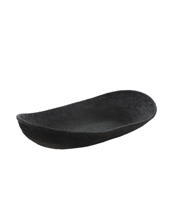 Cuenco ovalado negro con textura tejida 