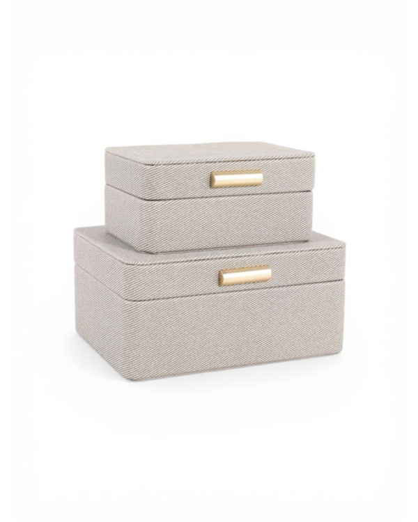 Set de cajas de vinipiel grises con herraje dorado 