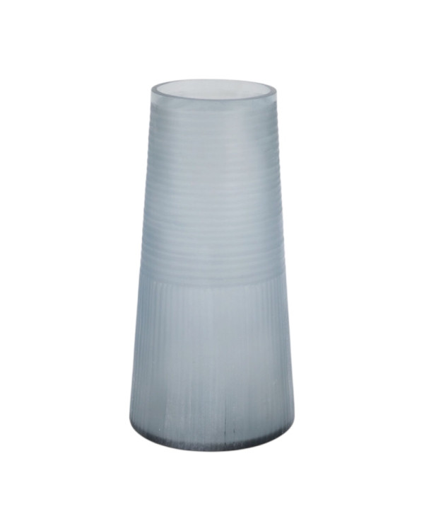 Jarrón de cristal con líneas azul alto