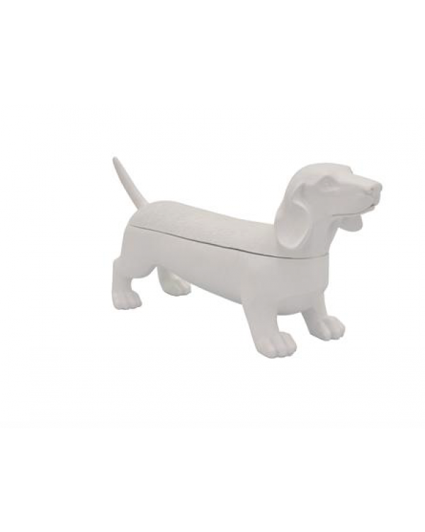 Caja de perro salchicha  blanca