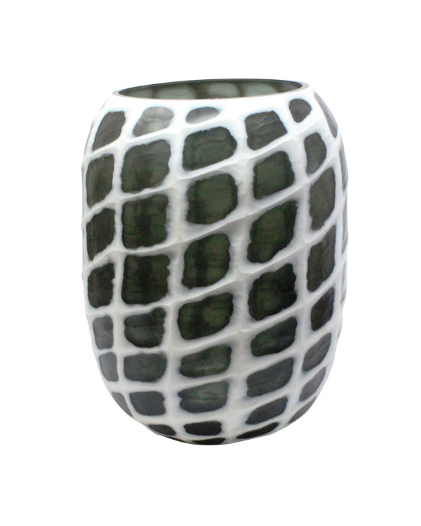 Jarrón de vidrio azul con blanco