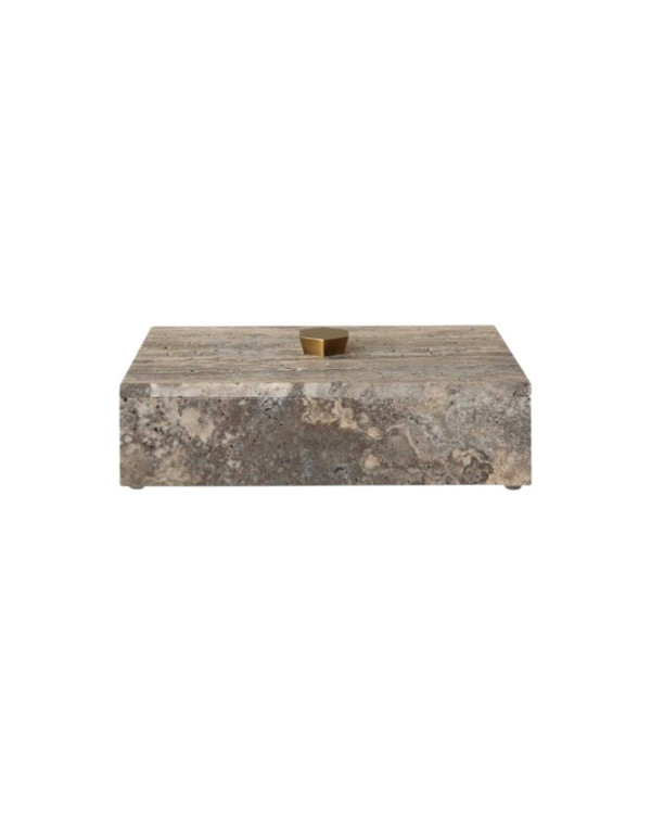 Caja travertino café con asa de bronce 