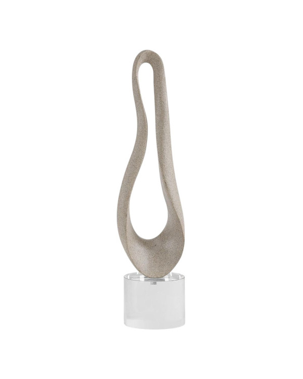 Escultura ovalada beige con base de cristal