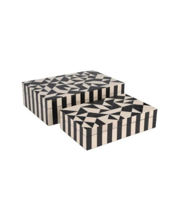 Set de dos cajas de hueso con diseño blanco con negro