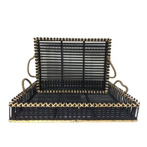 Set de charolas trenzadas negras con dorado