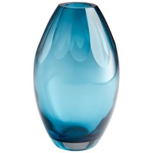 Florero de cristal azul grande