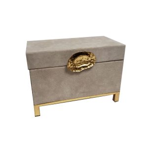 Caja rectangular de piel con base dorada chica