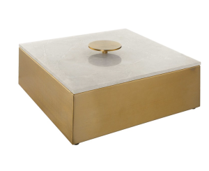 Caja cuadrada de metal con tapa de mármol blanca