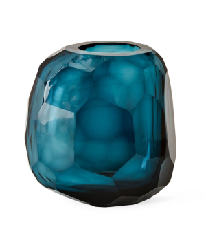 Jarrón de cristal azul chico