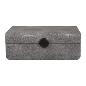 Caja gris de vinipiel con botón