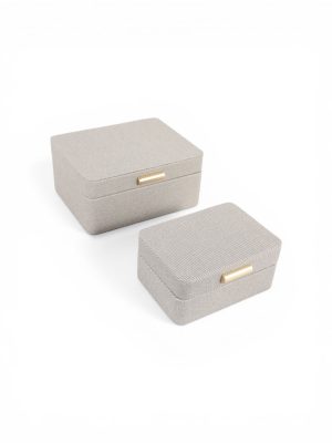 Alternative view of Set de cajas de vinipiel grises con herraje dorado