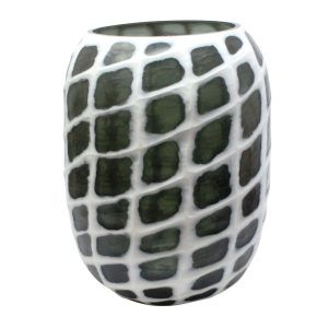 Jarrón de vidrio azul con blanco