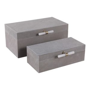 Alternative view of Set de cajas gris con herraje blanco