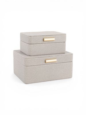 Set de cajas de vinipiel grises con herraje dorado