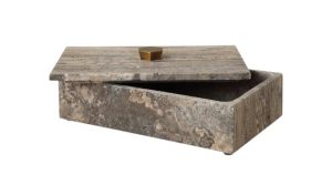 Caja travertino café con asa de bronce