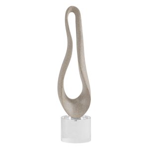 Alternative view of Escultura ovalada beige con base de cristal