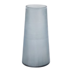 Jarrón de cristal con líneas azul alto