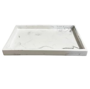 Charola rectangular blanca marmoleada