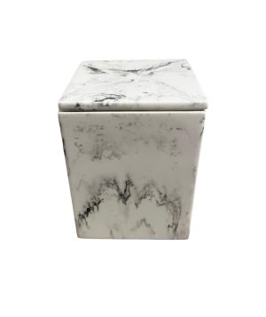 Vaso cuadrado blanco marmoleado