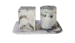 Vaso redondo con tapa gris con blanco